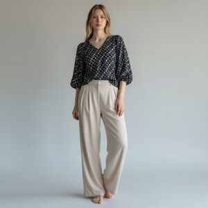 Nic+Zoe WMNS XL Grey/Black Geo Print Blouse DBL V-Neck Top Boho Indie 3/4 Sleeve